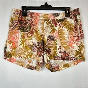 Kut from the Kloth Pink Brown Tan Palm Tree 100% Linen Elastic Waist Shorts